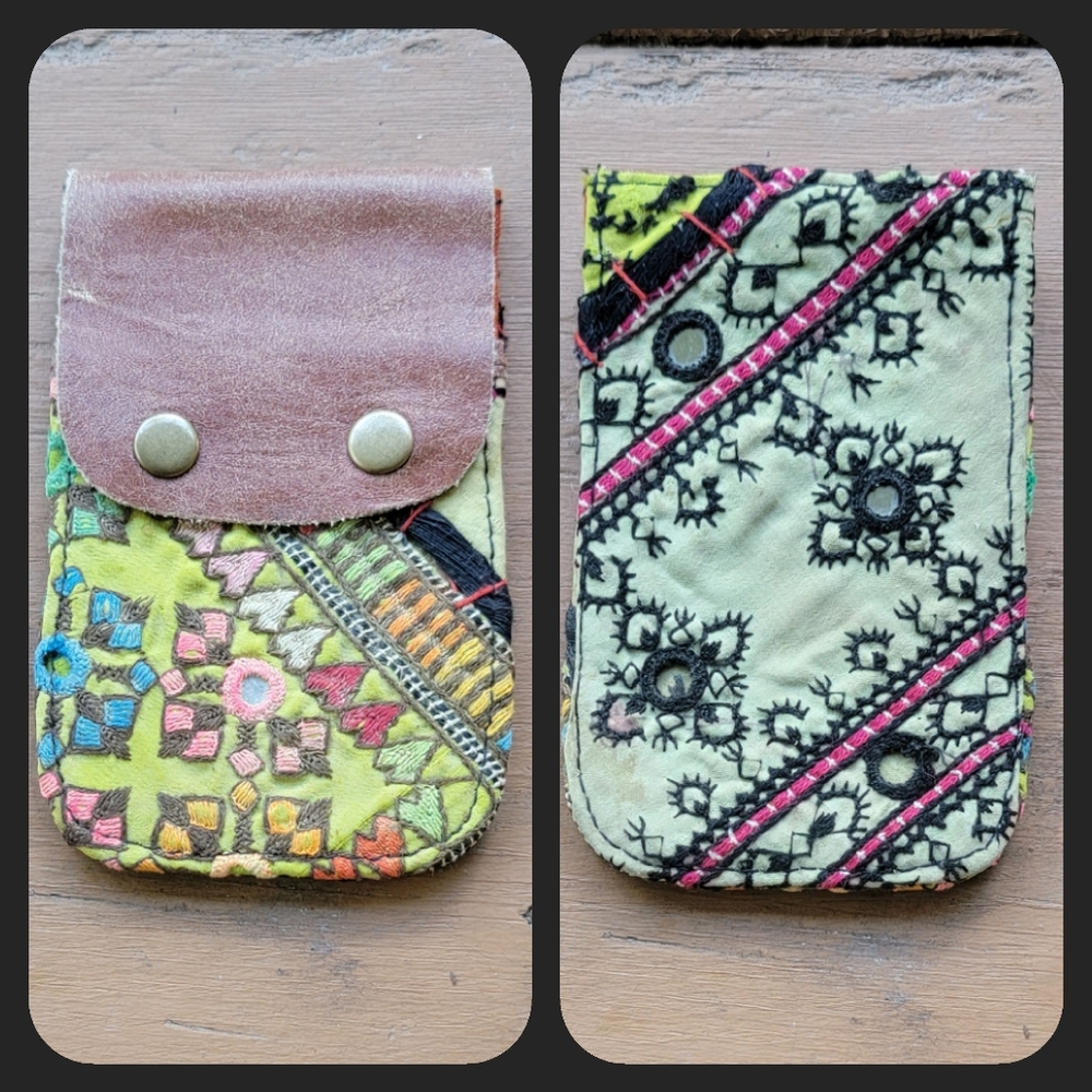 🫡🧀 Free People Boho Embroidered Repurposed vtg banjara hippie Wallet card case